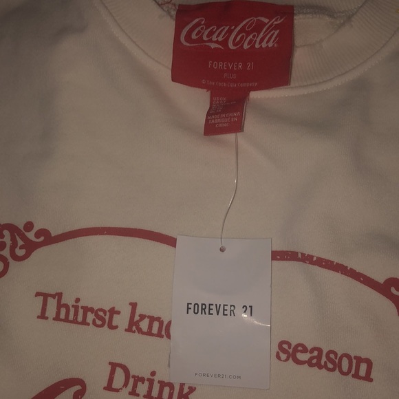 NWT Coca Cola white sweatshirt 0x white with red logos distressed neck line - Picture 7 of 10